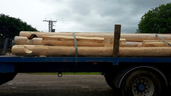 Logs cut for Canadian log cabin fishing hut